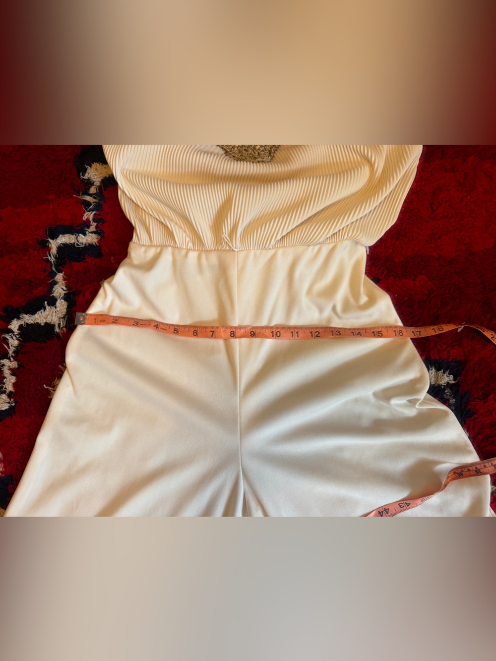 70s Vintage Cream Jumpsuit with Crochet Detailing Sz XS - Picture 8 of 11